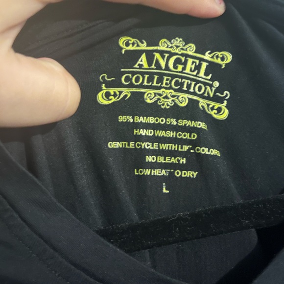 Angel collection 95% bamboo black t-shirt size large - Picture 2 of 3